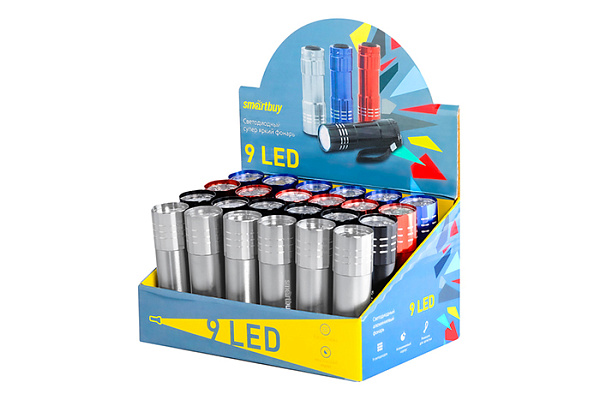 Фонарь SMARTBUY светодиодный алюминиевый  9 LED (SBF-103-B)/24шт. (1607) 7067