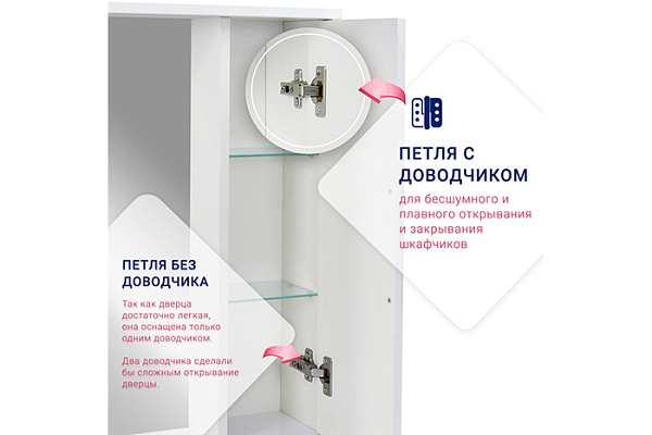 Зеркало со шкафом Вега 60 с подсветкой, белый, правый DORATIZ 2711.112