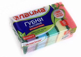 Губки бытовые ЛАЙМА для мытья посуды 5шт, поролон/абразив, 26х80х53мм (601555)