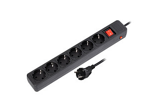 Сетевой фильтр 16А, 3500 Вт, 6 гн, 5м. без з/ш, с з/к, ПВС 3x1.0 мм², черный (SBSP-6-50-K)(723)