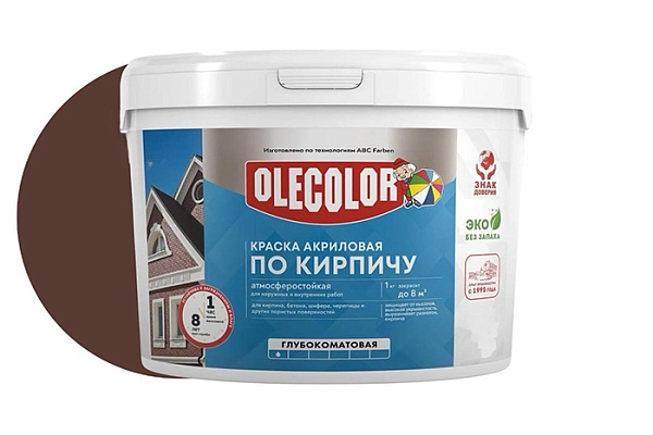 Краска акриловая OLECOLOR атмосферостойкая по кирпичу, коричневый (3,0кг) 