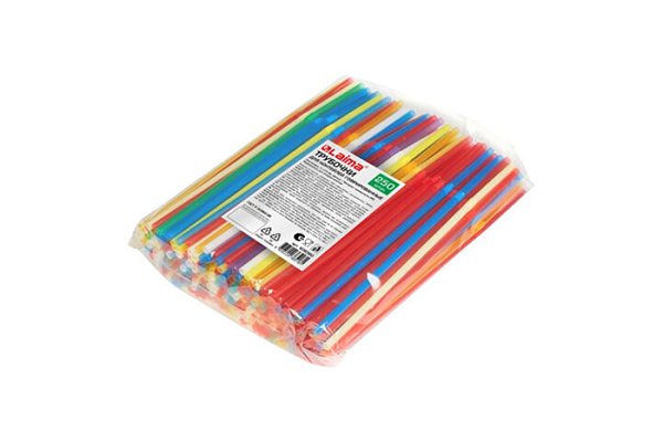 Трубочки для коктейлей гофрированные, пластиковые 5х210 мм, черные КОМПЛЕКТ 250 штук, ЛАЙМА (608358)