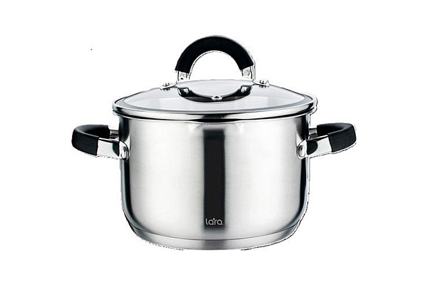 Кастрюля нержавеющая сталь LARA 24x14,5см 6.5л, индукционное дно, все типы плит, силикон (LR02-9003)
