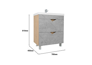 Тумба Фьорд 70 DORATIZ  напольная, под умывальник Classica 70, дуб Бунратти, цемент 9908.185