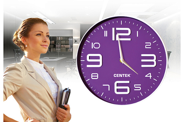 Часы настенные CENTEK СТ-7101 Violet d=30см объемные цифры плавный ход