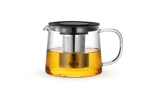 Чайник заварочный LARA боросиликатное стекло, стальной фильтр, круглый 1000мл (LR06-24) 