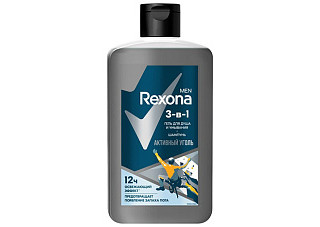 Шампунь-гель для душа REXONA MEN 3в1 Активный уголь 490мл/6 (608)