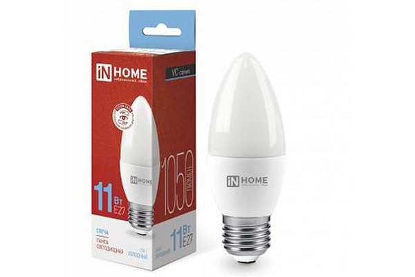Лампа светодиодная IN HOME LED-СВЕЧА-VC 11Вт 230В Е27 6500К 1050Лм 10/100 (4868)