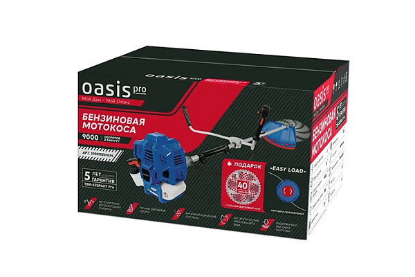 Триммер бензиновый OASIS PRO TBR-43SR40T разб. (1.9кВт, 2,6л.с., 6.2кг,леска,диск 40Т,ремень-ранец)