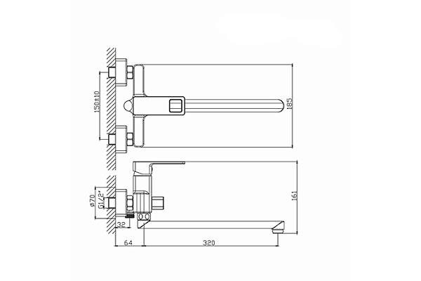 Смеситель для ванны и раковины 35k MIXLINE ML34-02 Solo Black (Латунь, Картридж 35мм)