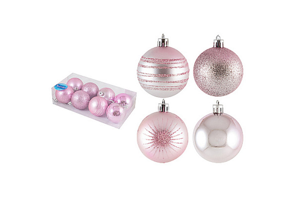 Набор елочных игрушек ШАРЫ розовые 8шт d=6см с рисунком SYCB17-535 003376 (1/80)