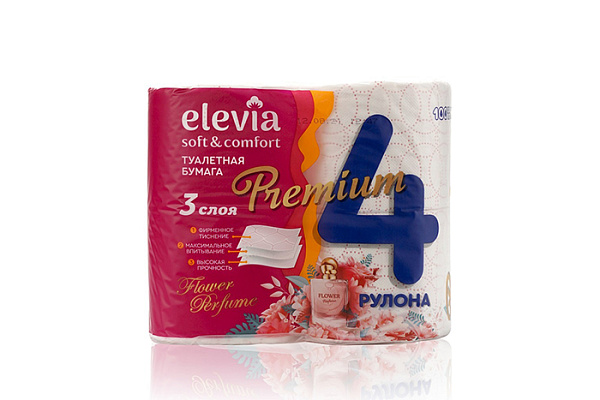 Туалетная бумага ELEVIA 3-х слойная 4 рулона flower perfume
