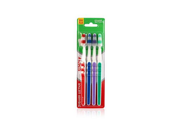 Зубная щетка RENDAL simply средней жесткости 4шт (215)