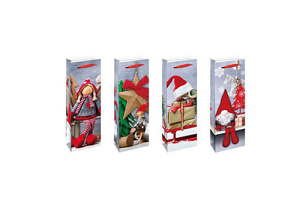 Пакет подарочный для бутылки Волшебная страна Новогоднее чудо 35х12х9см 4 диз в ассорт 007776