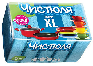 Губки поролоновые ЧИСТЮЛЯ 5 XL КРУПНОПОРИСТЫЕ с абразивом 5 шт, П0311 / 60