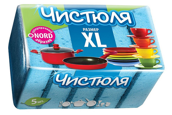 Губка для посуды ЧИСТЮЛЯ 5шт крупнопористые с абразивом П0311 (1/60)