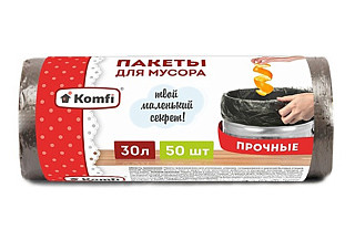 Мешки для мусора ПНД 30л.черные, 7мкм, в рулоне 50шт./50 Komfi (PM350BL)