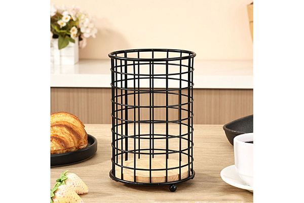 Подставка для столовых приборов 11*11*16см, металл, бамбук  (24)