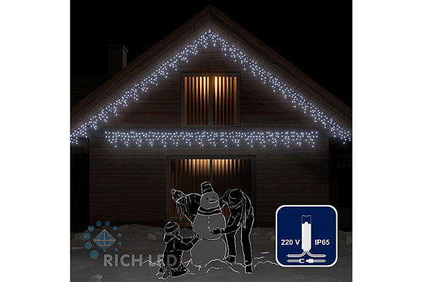 Светодиодная бахрома Rich LED 3х0.5м,IP65,белая,прозрачный провод RL-i3*0,5-CT/W (516)