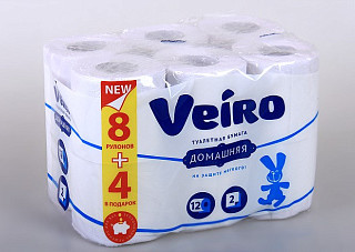 Туалетная бумага Linia VEIRO Домашняя Белая 2-х слойная 12 рулонов (186)