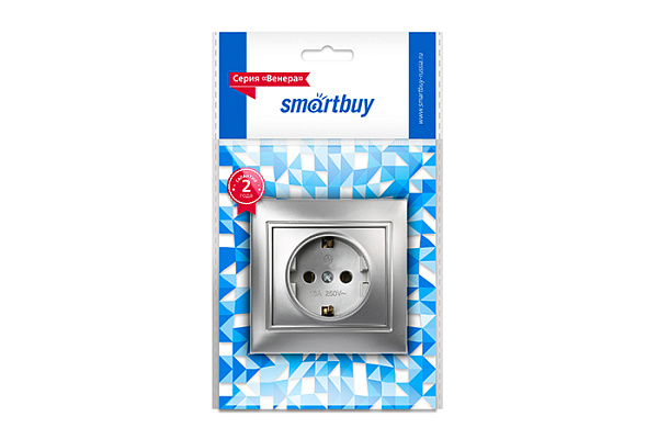 Розетка SMARTBUY Венера 1-местная с/з 16А, серебро (SBE-01s-16-S1-Z-c) (348)