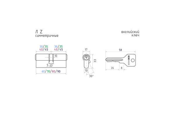 Цилиндр Нора-М ЕСО-STD Z Л-60 (ст.медь) (30-30) (769)