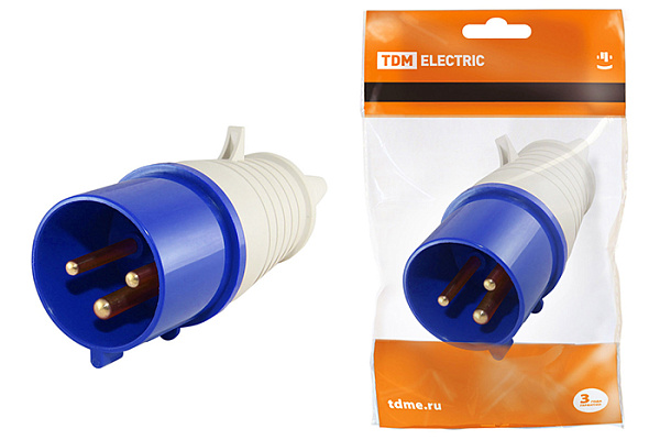 Вилка TDM 023 2Р+РЕ 32А 220В IP44 (0601-0004)