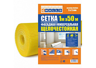 Сетка строительная 4WALLS ФАСАДНАЯ УНИВЕРСАЛЬНАЯ 1000мм.х50м желтая, 5х5 SMF115T/4