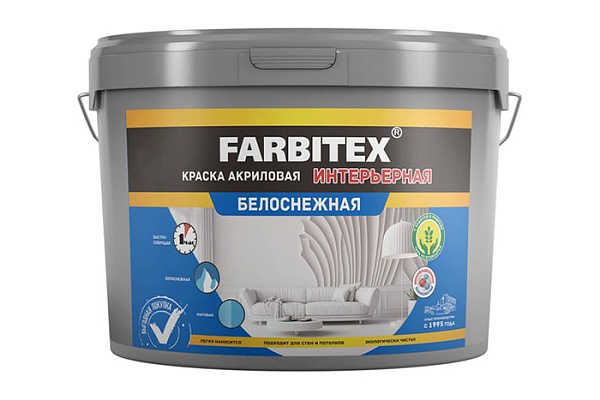 Краска акриловая FARBITEX интерьерная белоснежная (25,0 кг) 