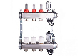 Коллекторная группа AQUALINK 1"х3х3/4" с расходомерами, слив. кран,авт.возд-ком. (2701)