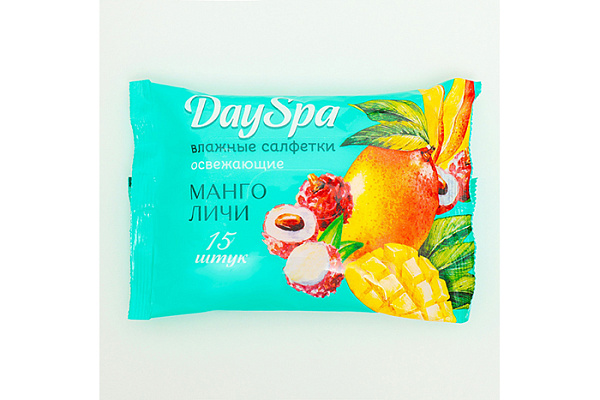 Салфетки влажные DAY SPA освежающие манго и личи 15шт