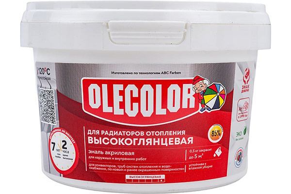 Эмаль акриловая для радиаторов отопления OLECOLOR высокоглянцевая (0,5кг)