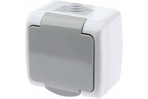 Розетка INTRO ATLANTIC 5-201-03 1-м с/з IP54 16А, 250В открытой установки, серый (Б0050945) (571)