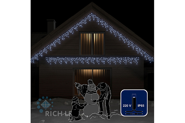Светодиодная бахрома Rich LED 3х0.5м,IP65,белая,мерцающая,черн.резин.провод RL-i3*0,5F-RB/W (051)