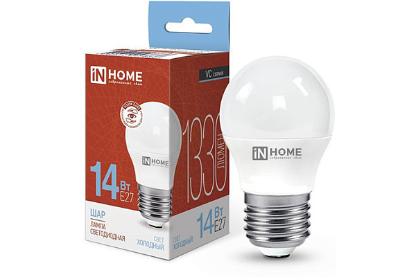 Лампа светодиодная IN HOME LED-ШАР-VC 14Вт 230В E27 6500K 1330Лм 10/100 (7836)