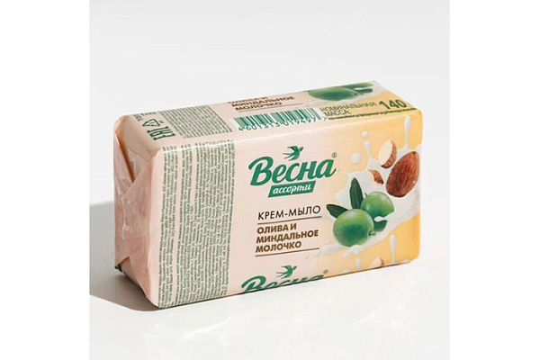Мыло туалетное ВЕСНА ассорти олива и миндальное молочко 140г (1/44)
