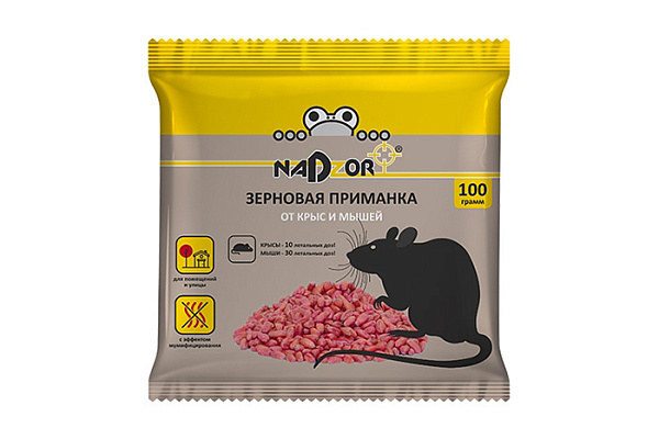 Зерновая приманка NADZOR от мышей и крыс 100г NASA367 (1/50)