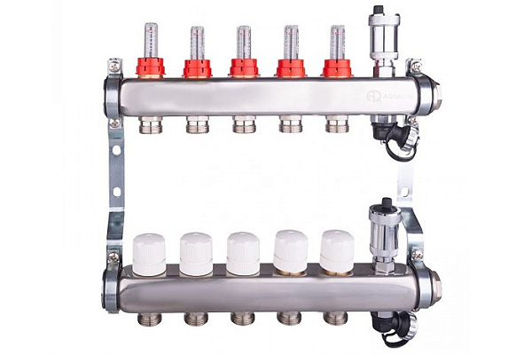 Коллектор AQUALINK 1", 5 выходов 3/4" с расходомерами, слив. кран,авт.возд-ком. (2703)
