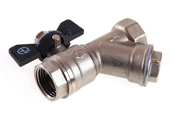 Кран шаровой с косым фильтром AQUALINK ДУ15 (1/2) Г/Г бабочка (1161) (10/1)