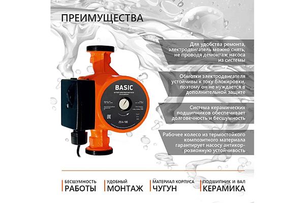 Насос циркуляционный Basic 25/4-180 (гайки, кабель)