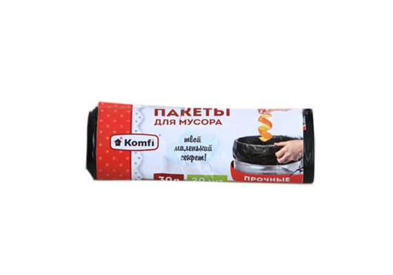 Мешки для мусора KOMFI ПНД 30л 7мкм в рулоне черные 20шт РМ320BL (1/50)